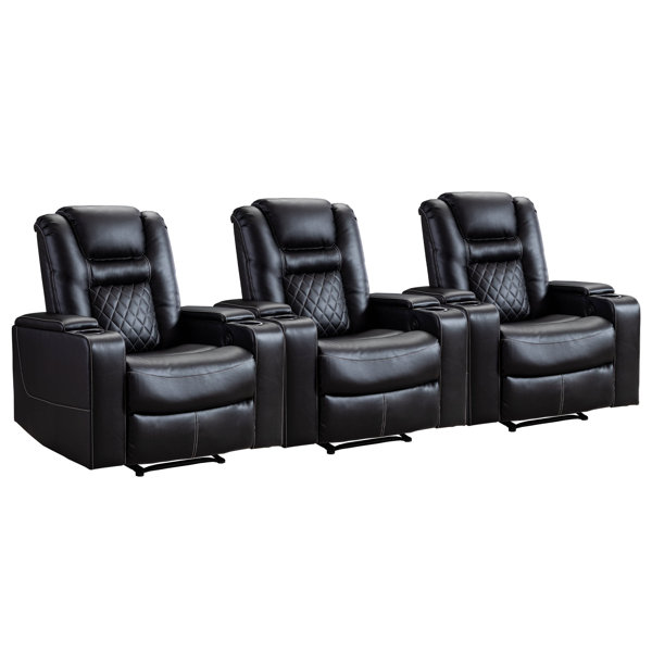 Red Barrel Studio® Home Kits Three Person Power Leather Recliner Home